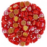 Czech 2-hole Cabochon Perlen 6mm Opaque Red Full Light AB